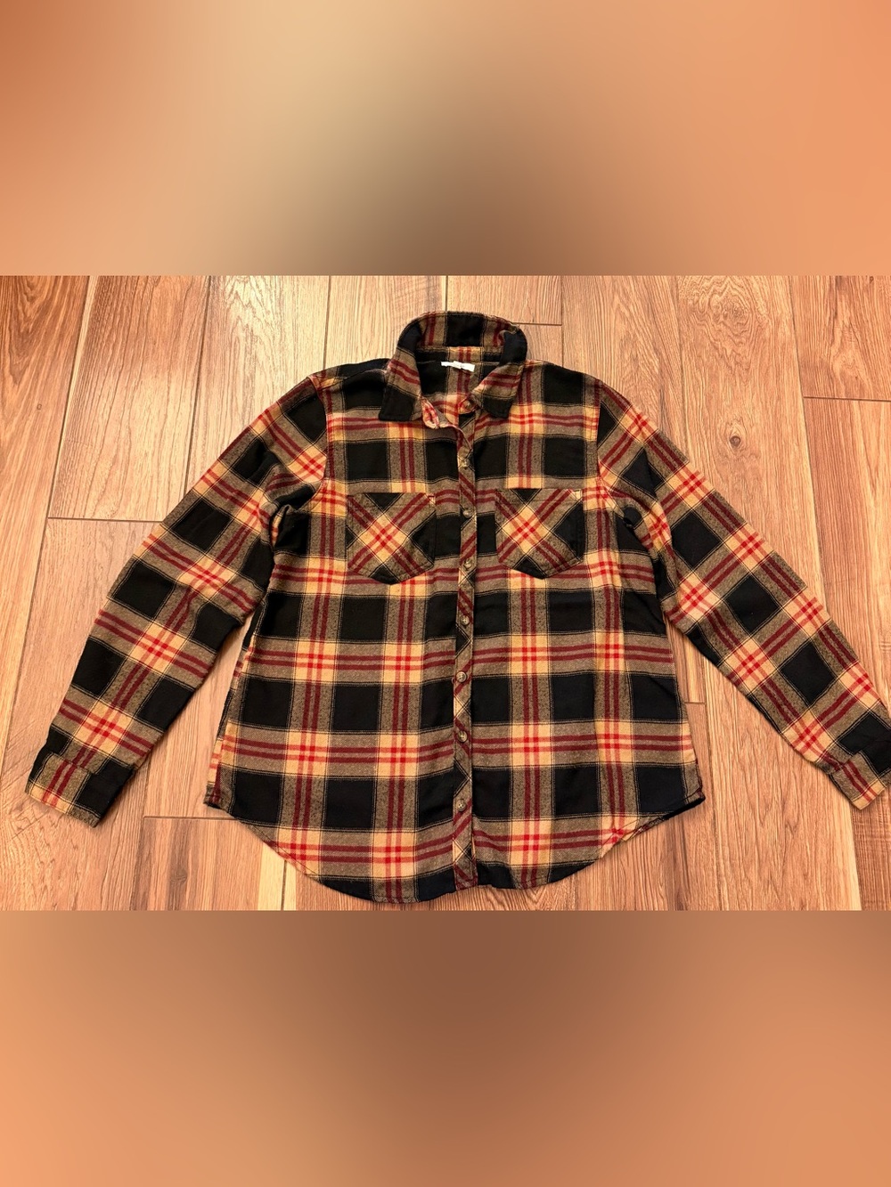 Maurices Plaid Button-Up Shirt in Navy, Red, Yellow
